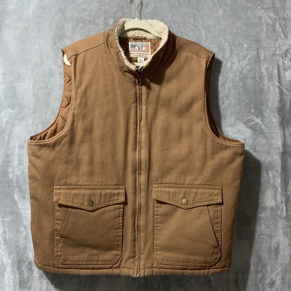 Weatherproof Heritage Brand Men's XXL Workwear Vest Brown Faux Fur Lined Canvas